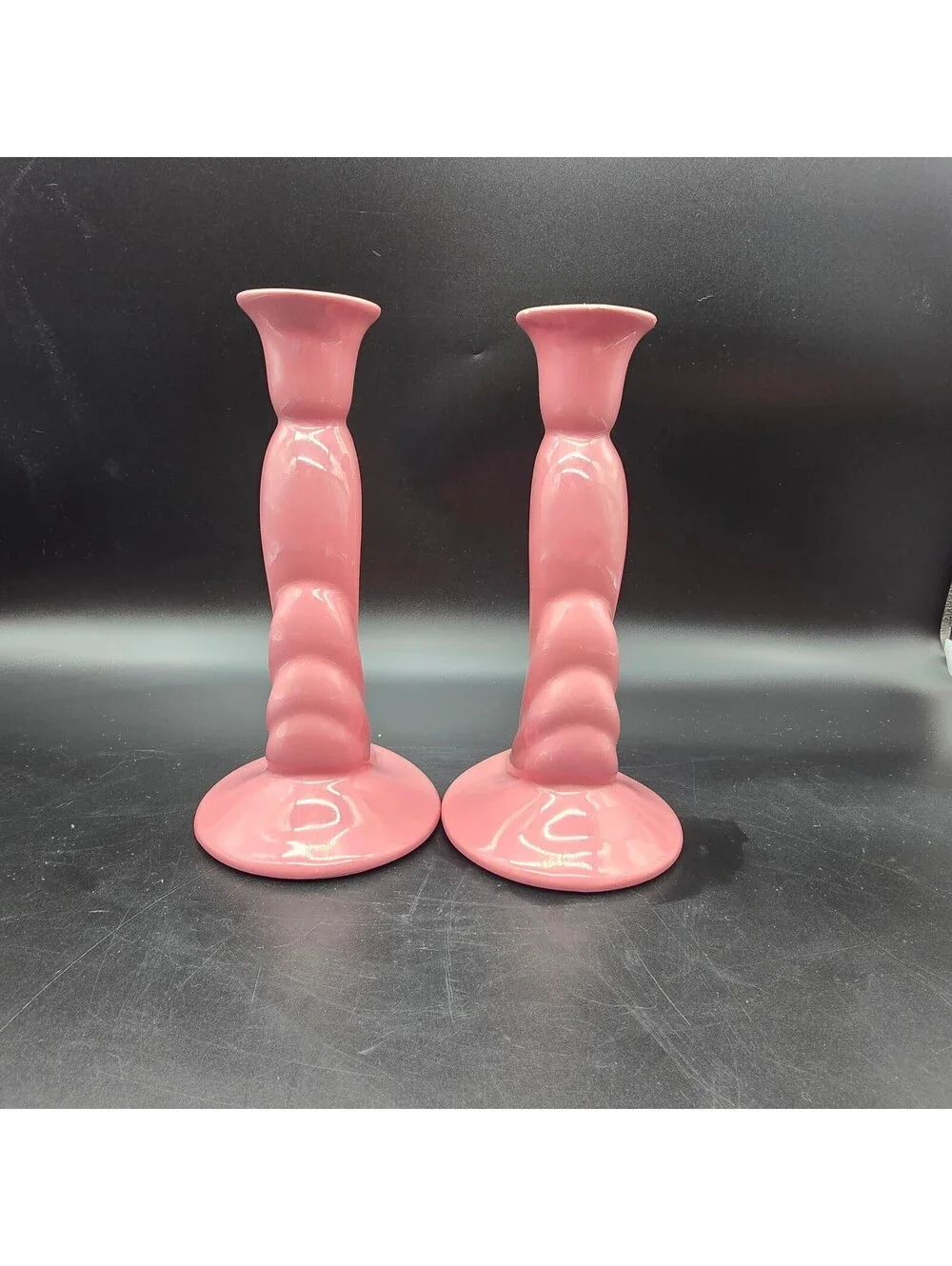 Vintage 1992 Royal Haeger Mauve Pink Ceramic Swirl Candlestick Holders #422